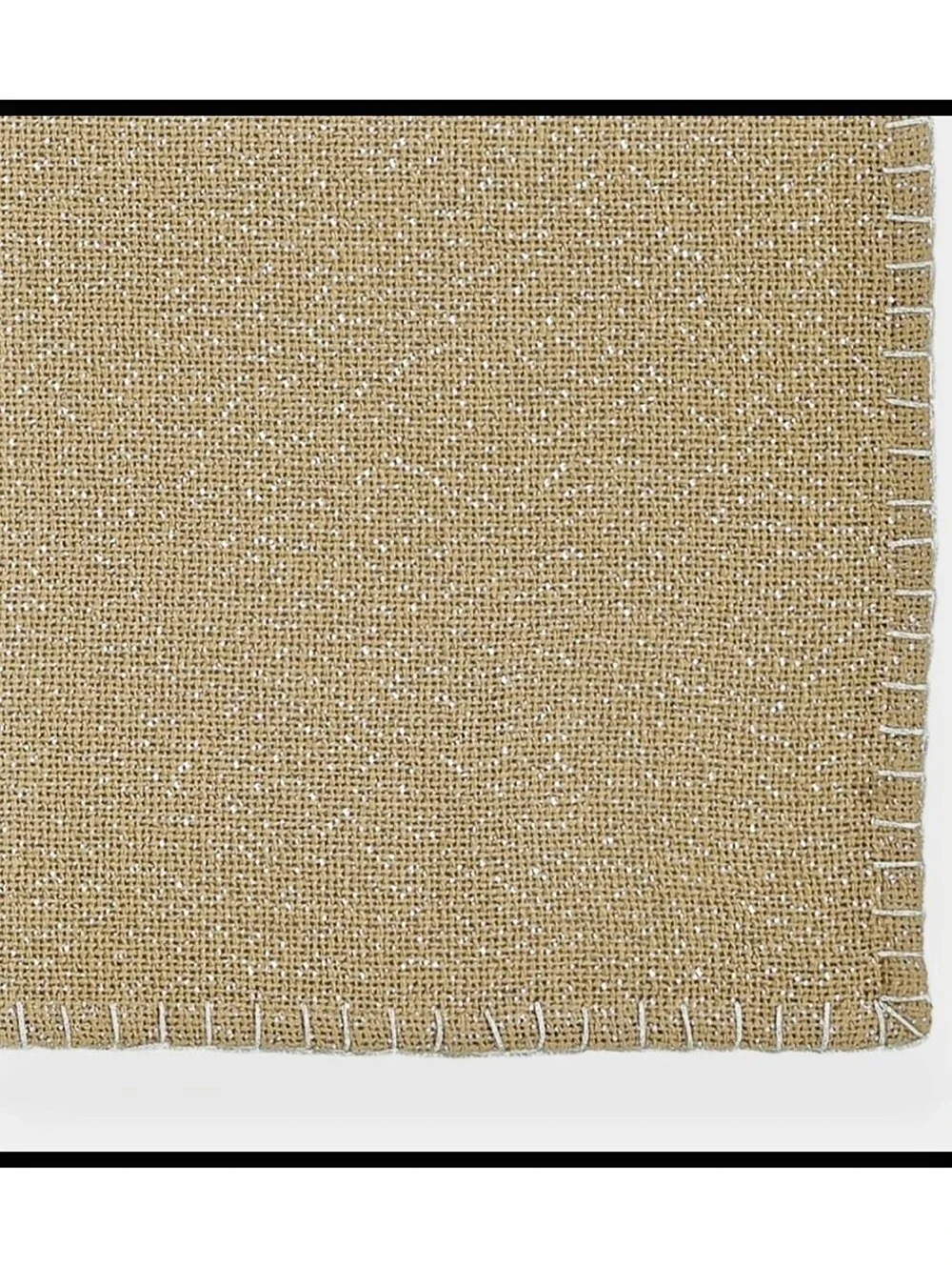 NEW Nowell Natural Burlap Table Runner Modern Farmhouse Silver Tinsel Whipstitch